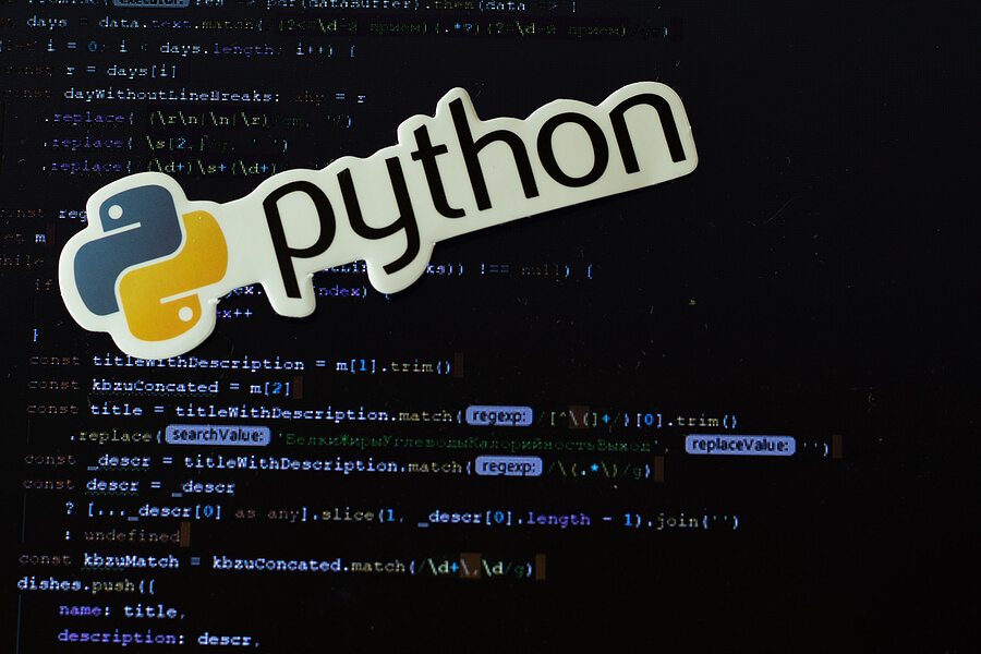 Python logo sign with programming code